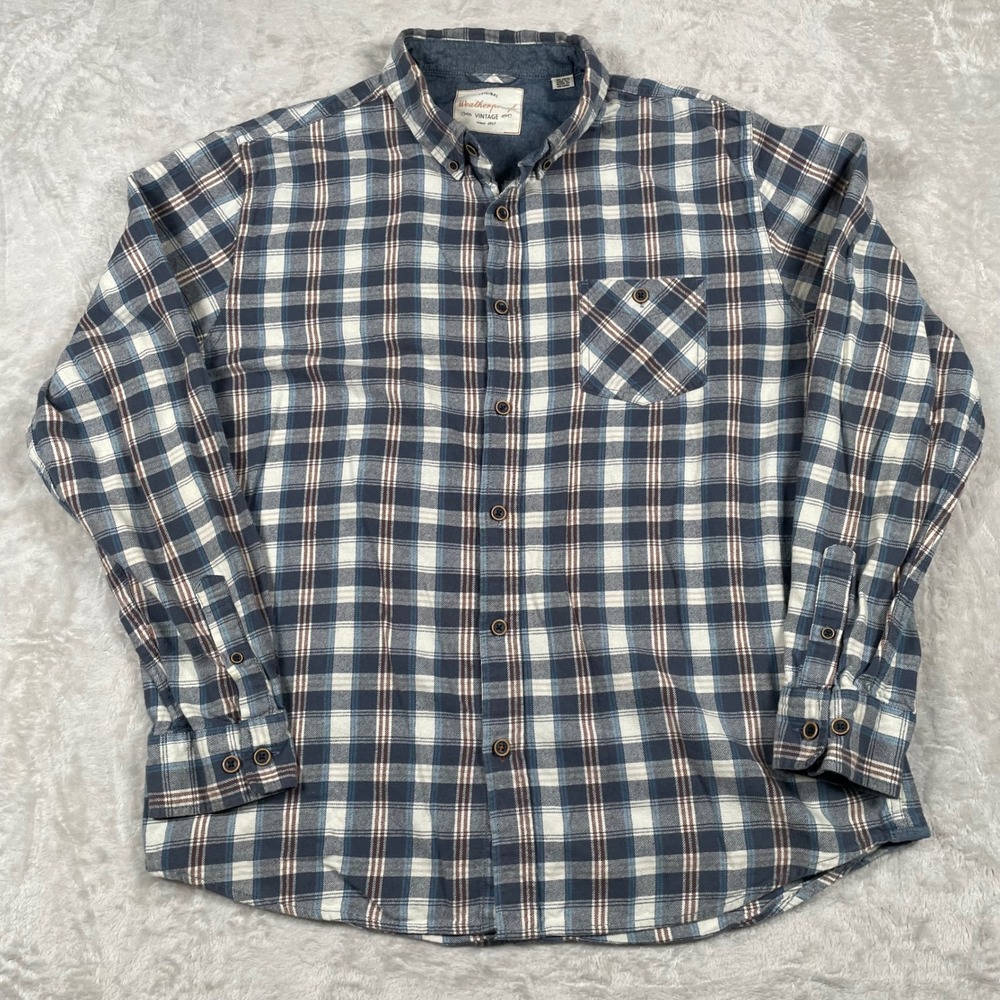 Weatherproof Vintage Flannel Shirt Mens XL Blue Plaid Long Sleeve Button Down